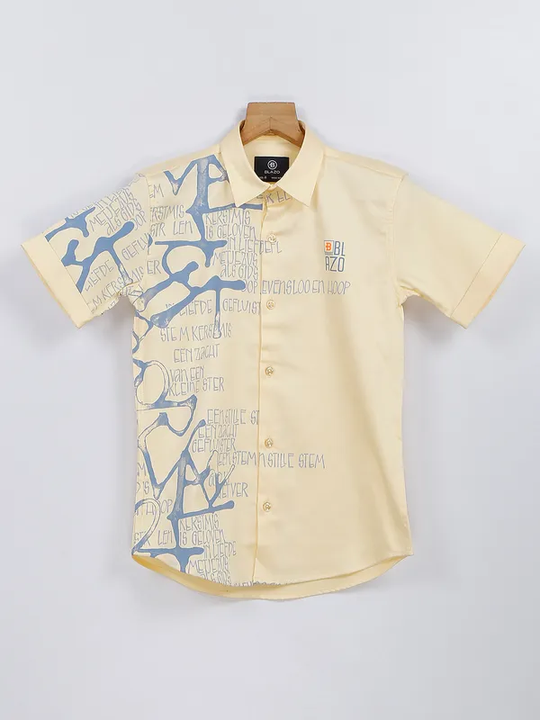 Blazo light yellow color cotton printed shirt