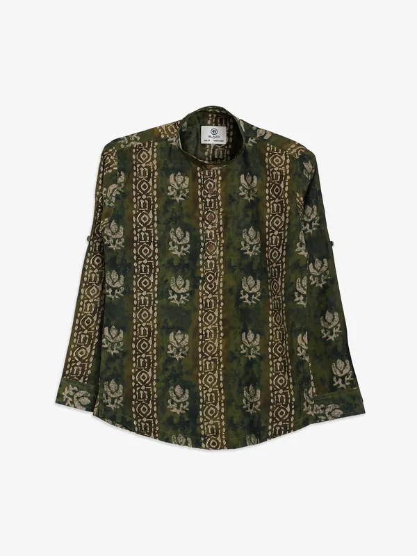 Blazo olive printed cotton shirt