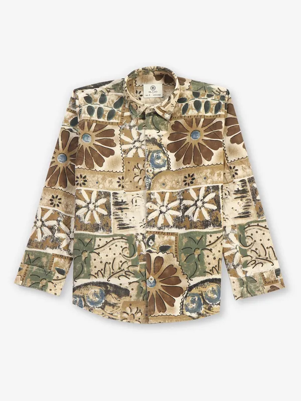 BLAZO printed cream cotton shirt
