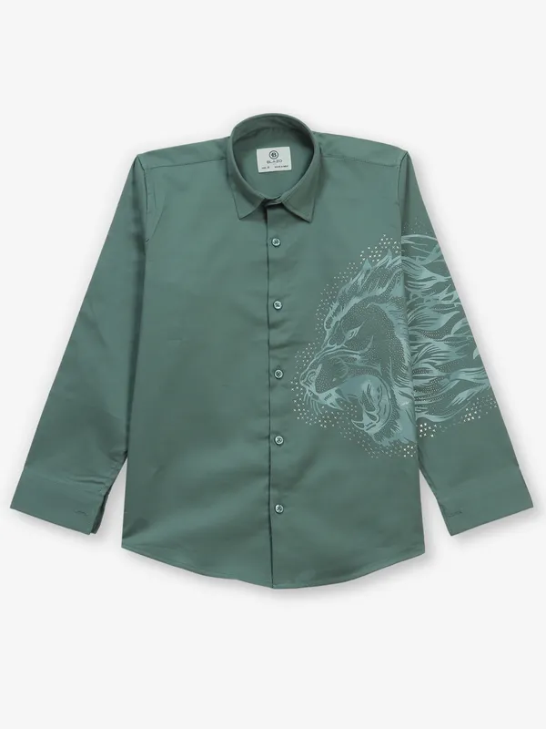 BLAZO printed pista green linen shirt