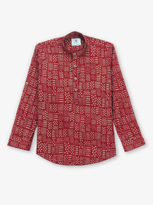 BLAZO red cotton kurta style shirt for boys with print