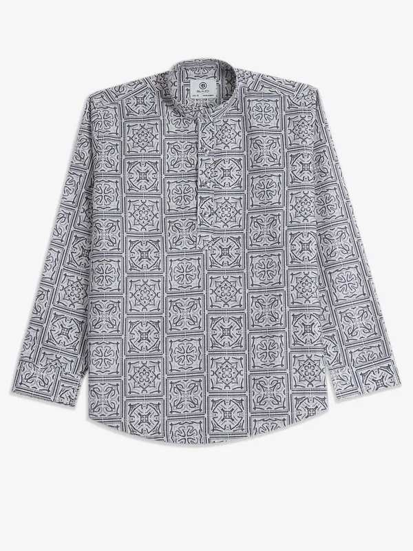 BLAZO white cotton printed kurta style shirt