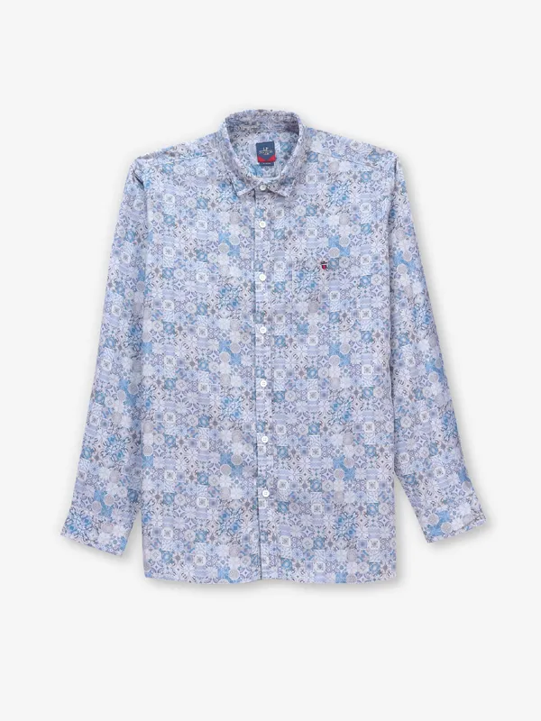 LOUIS PHILIPPE blue and white printed casual slim fit shirt