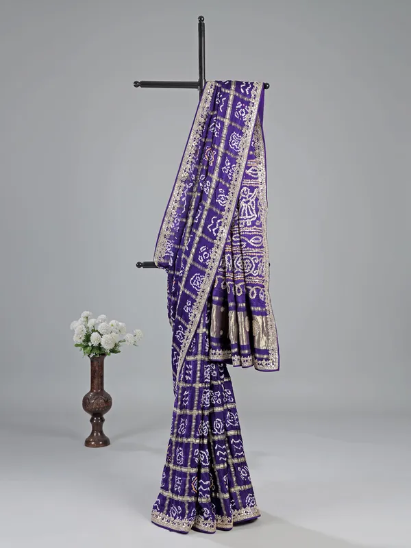 Blue bandhani saree with traditional embroidery