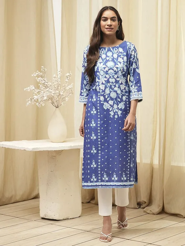 Blue casual printed cotton kurti