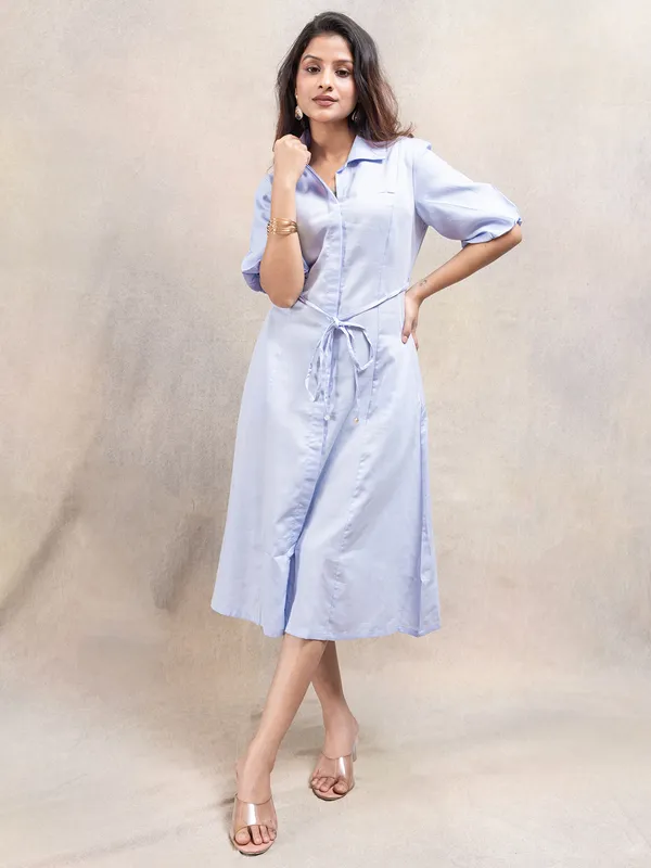Blue classic solid casual wear mini dress