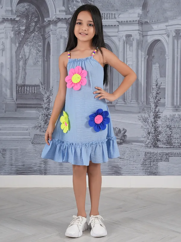 Blue cotton frock for girls