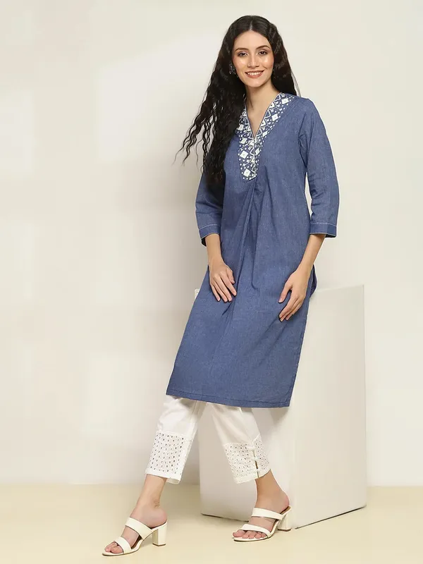 Blue cotton kurti for casual for women