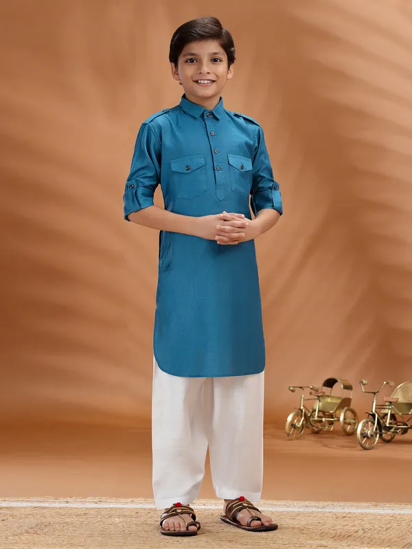 Blue cotton pathani pathani set for boys