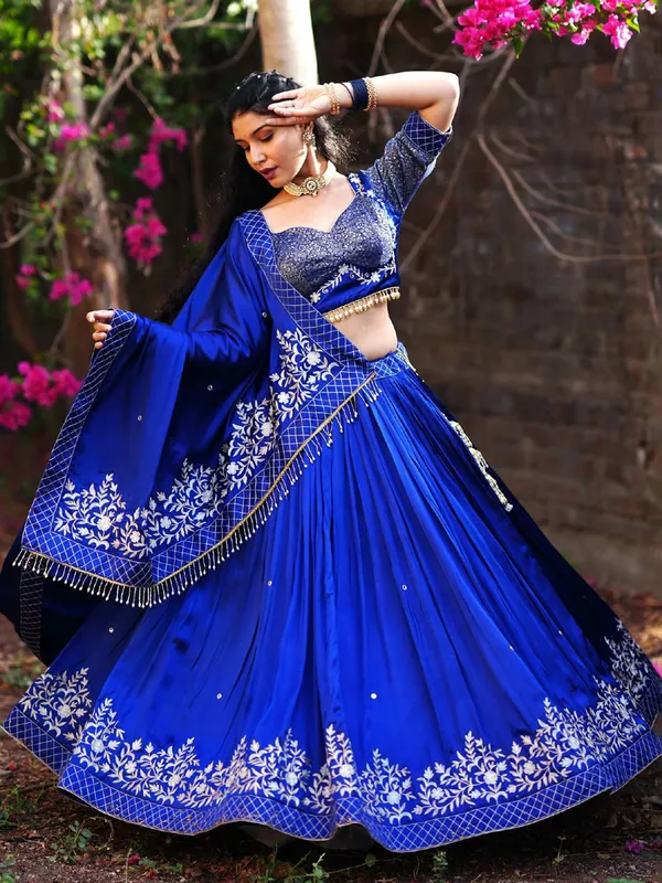 Blue cotton silk chaniya choli for navratri