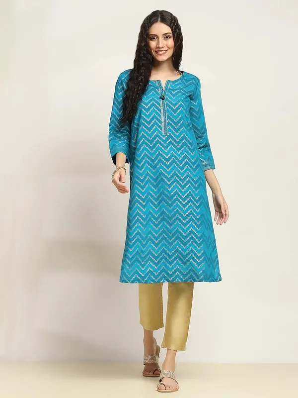Blue cotton silk kurti for casual wear