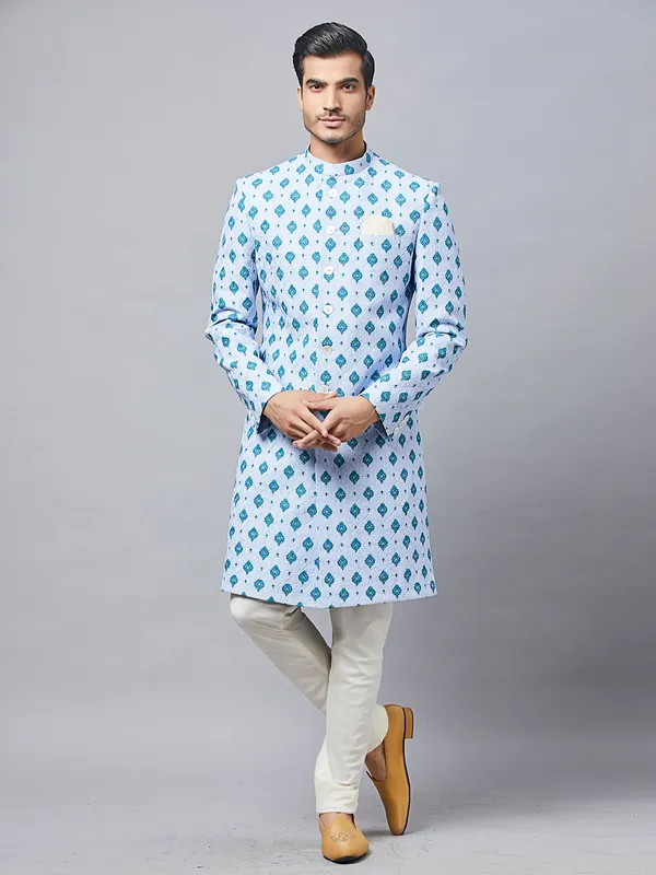 Blue cotton silk wedding indo western
