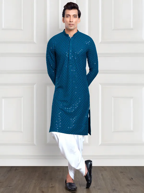 Blue embroidery kurta suit for festive