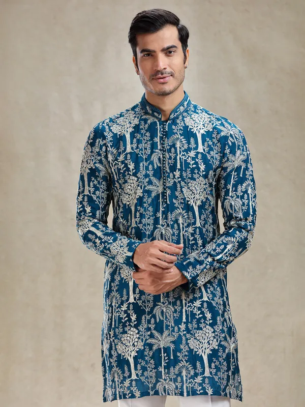 Blue festive ready kurta ensemble for gentlemen