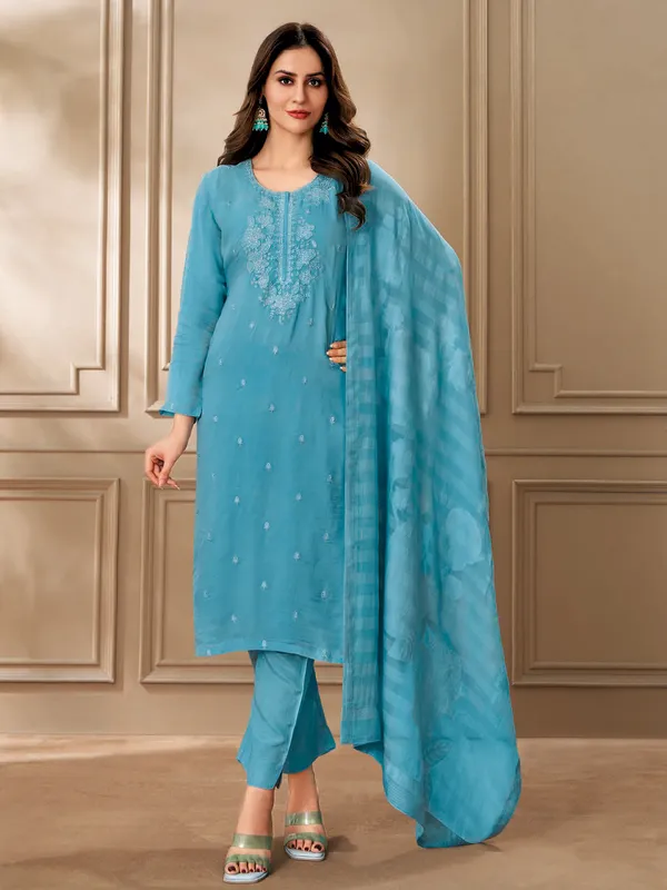 Blue festive wear organza salwar suit