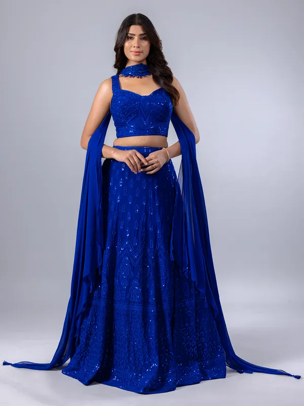 Blue georgette lehenga choli for women wedding wear