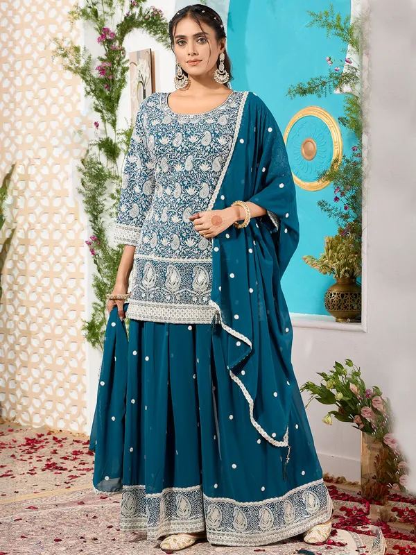 Blue georgette palazzo salwar suit with dupatta