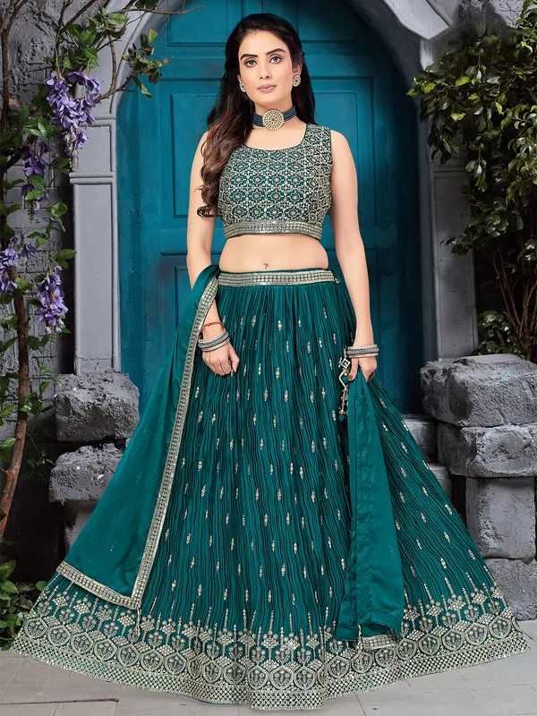 Blue georgette teal lehenga choli with dupatta
