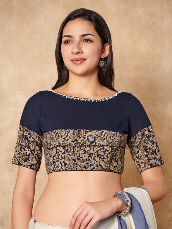 Blue kalamkari cotton ready made blouse
