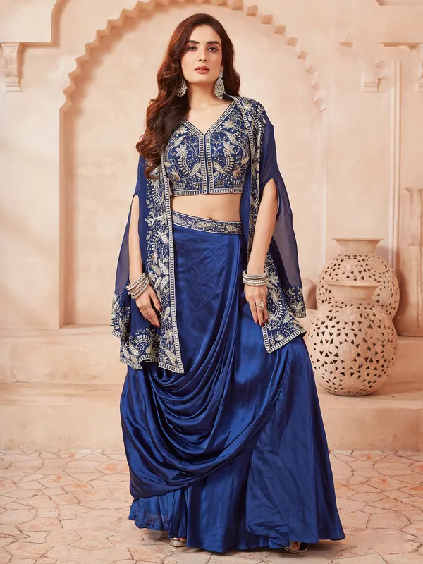 Blue lehenga choli in satin silk for wedding