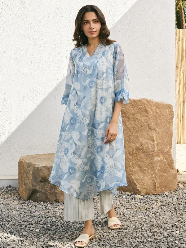 Blue muslin cotton salwar suit for women