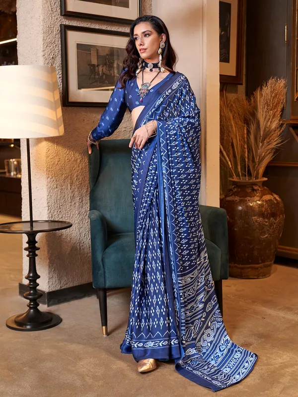 Blue patola printed crepe saree