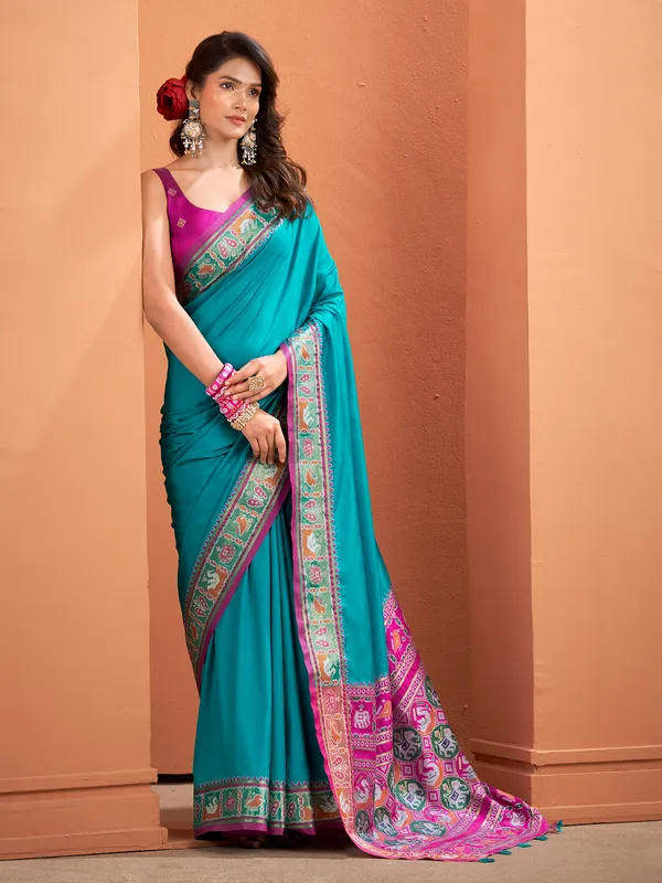 Blue patola silk saree for royal celebrations