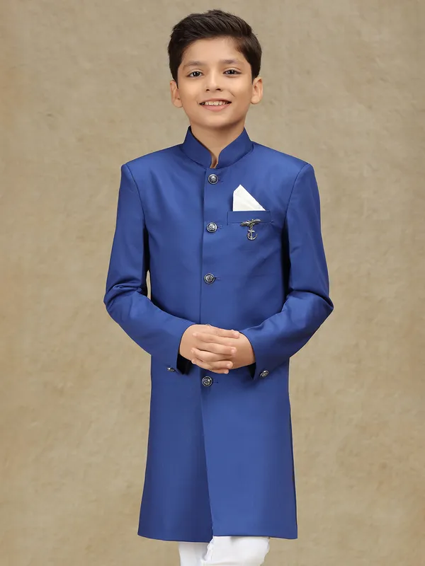 Blue plain indowestern in terryrayon