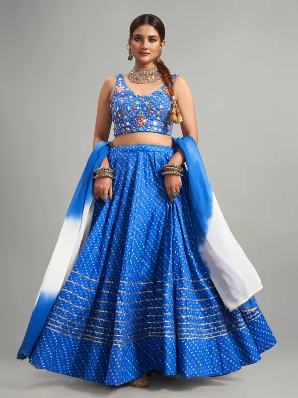 Blue prinetd chaniya choli with dupatta