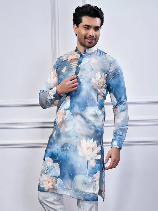Blue printed ethnic wear for men