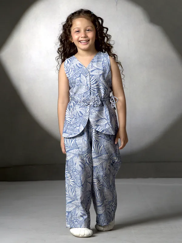 Blue printed silk palazzo co-ord set