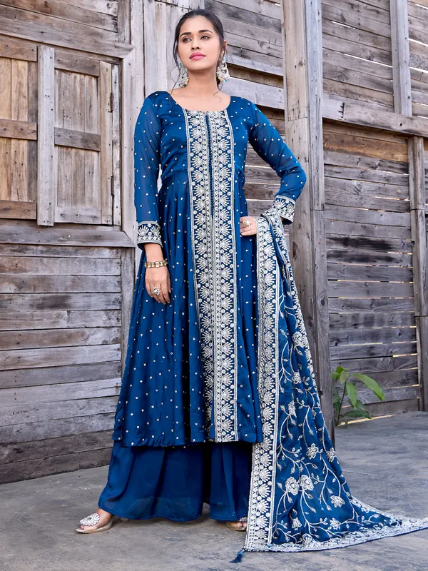 Blue satin wedding wear palazzo suit