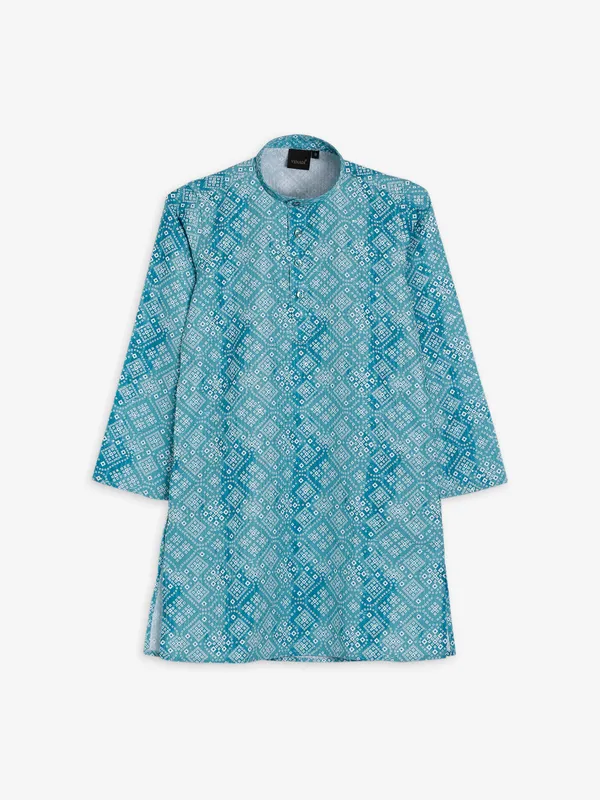 Blue shaded cotton printed kurta