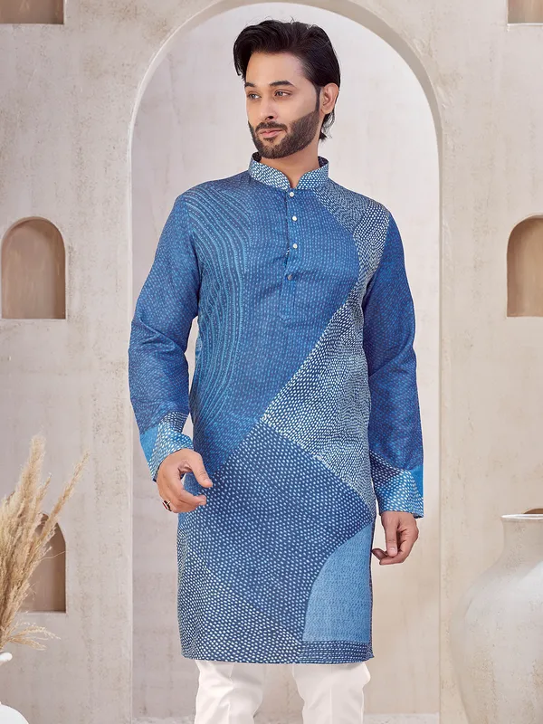 Blue shaded men kurta suit in cotton
