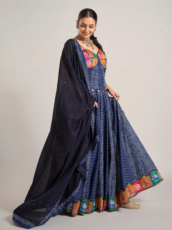 Blue silk embroidered navratri wear chaniya choli