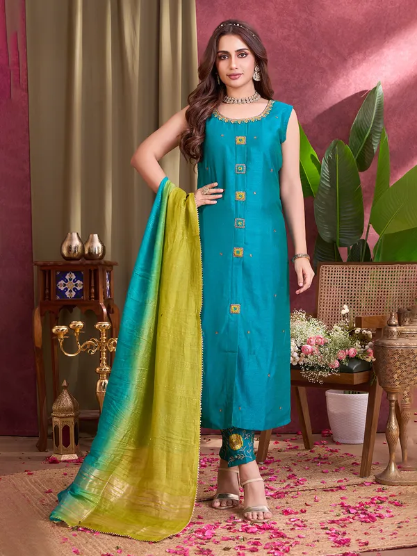 Blue silk festive wear salwar suit