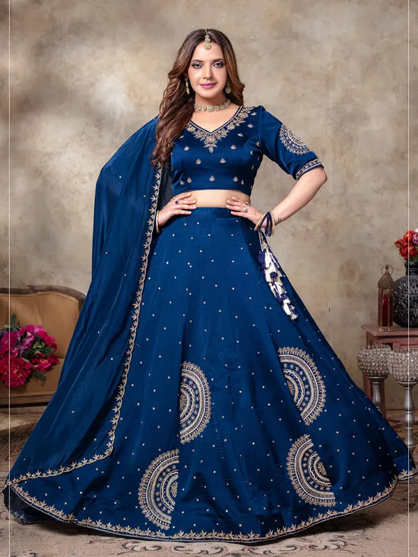 Blue silk lehehnga choli for women
