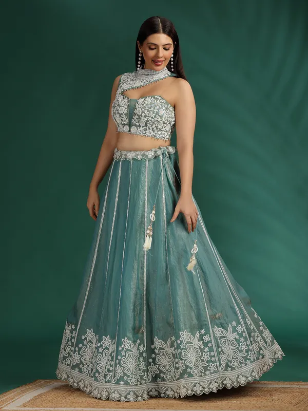 Blue silk lehenga choli for wedding glamour