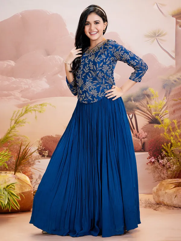 Blue silk lehenga choli with resham work