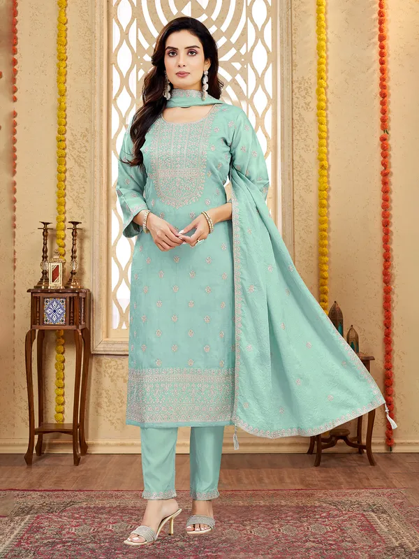 Blue silk salwar Suit with zari and stone glam
