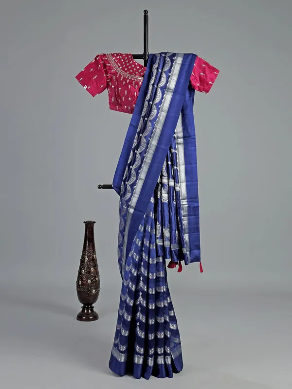 Blue silk saree with gota highlights