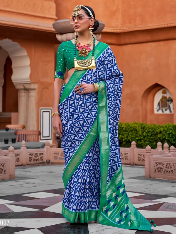 Blue soft cotton silk saree