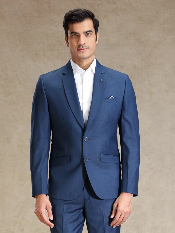 Blue terry rayon notch lapel blazer