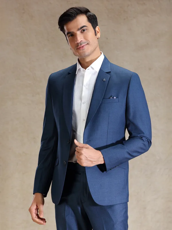 Blue terry rayon notch lapel coat suit