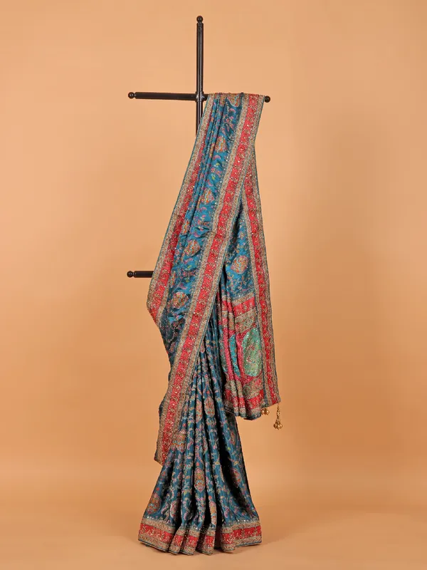 Blue wedding wear modal silk saree