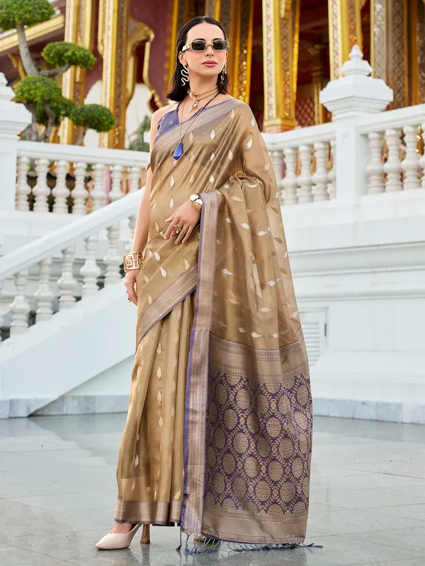 Blue zari worked tissue silk saree