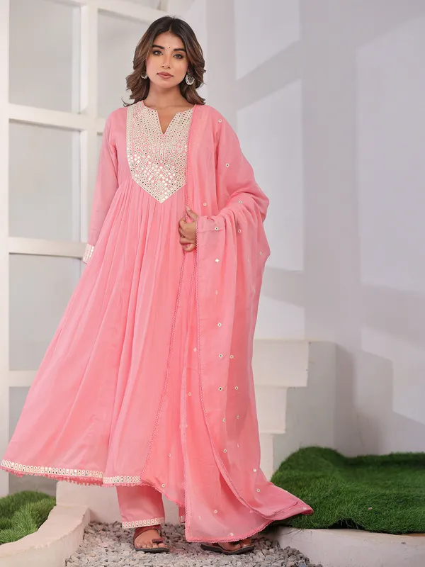 Blush radiance pink kurti set with aabla yoke