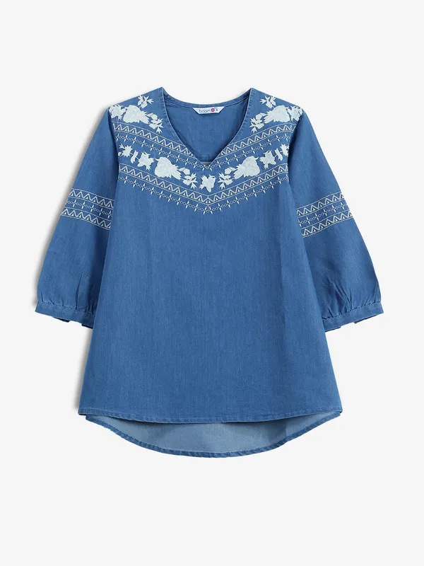 BOOM blue cotton embroidery top