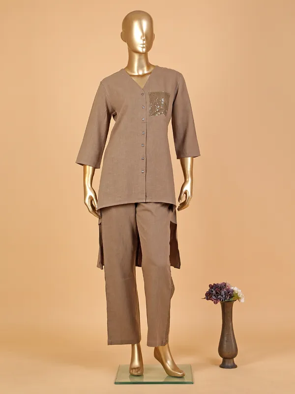 BOOM brown plain linen co-ord set