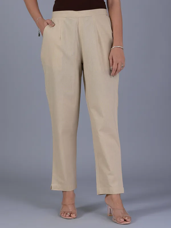BOOM cotton beige pant for women